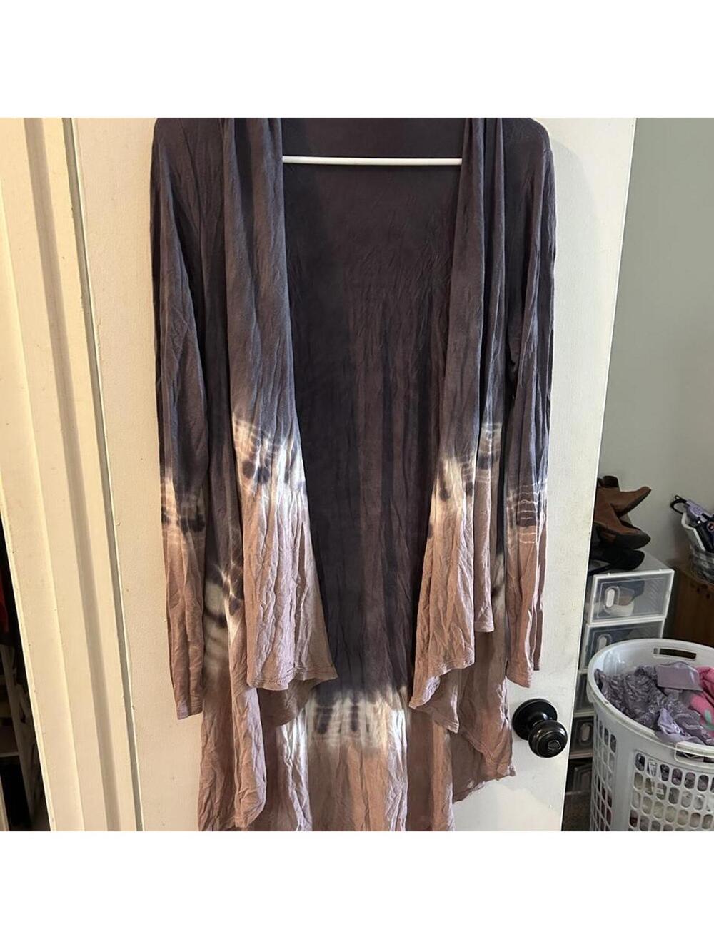 Sia Tie-dye long duster cardigan with brown and beige swirls size L